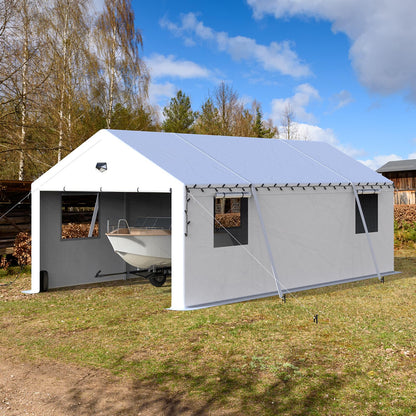 Benass 13x25 FT Heavy Duty Carport Canopy, Drive-Through Portable Garage with Roll-up Doors, Screened Windows, Removable Sidewalls, All-Weather Waterproof Shelter for SUV, Boat & Outdoor Storage