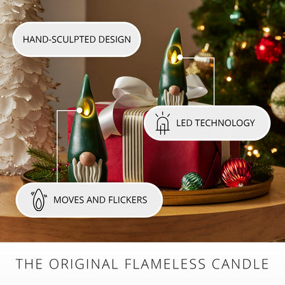 Luminara Gnome Figural Flameless LED Candle - Green 2.8" x 8" - Battery Operated Christmas Winter Decoration Real Wax Unscented Home Decor Indoor