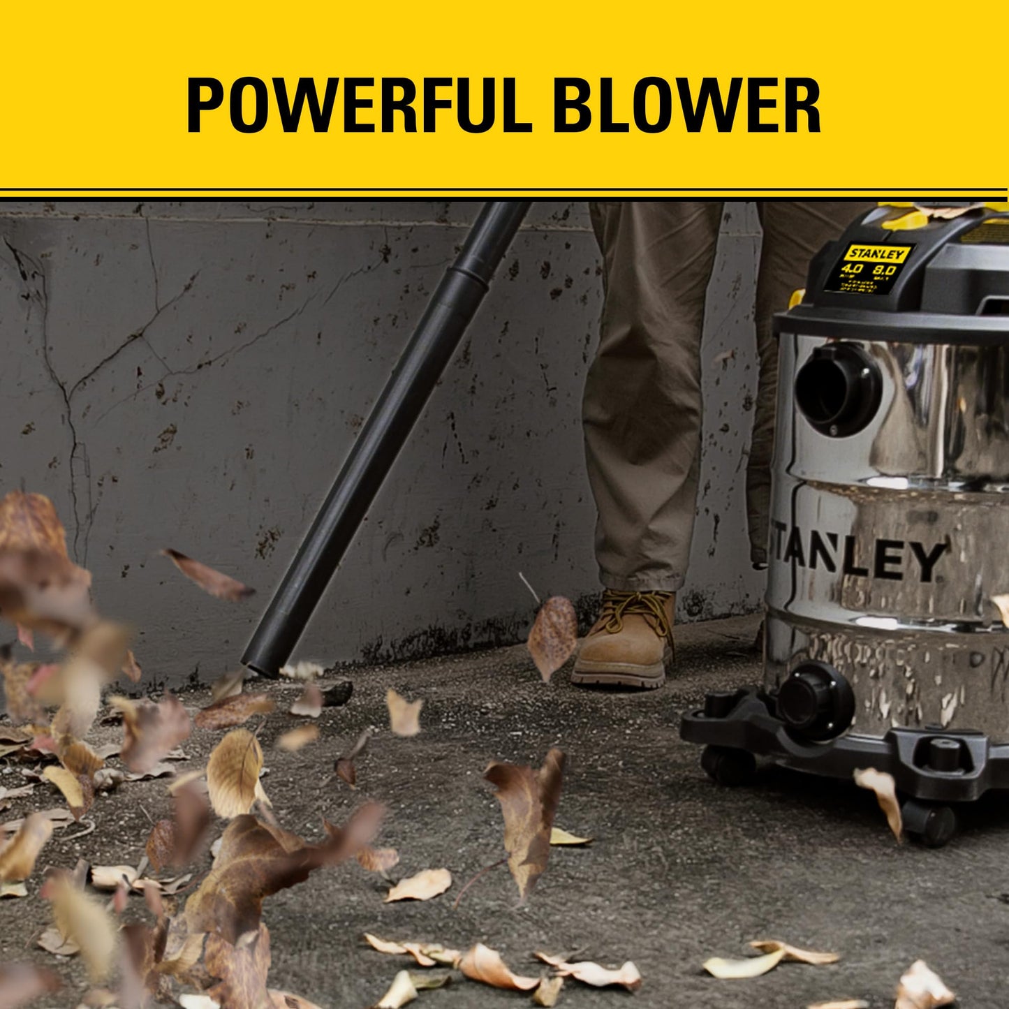 STANLEY 8 Gallon Wet Dry Vacuum, 4 Peak HP Portable Shop Vacuum with Drain Port & Blower, Industrial Wet Dry Vacuum Cleaner, Stainless Steel Tank for Garage, Workshop, Car Detailing, Jobsite, SL18117