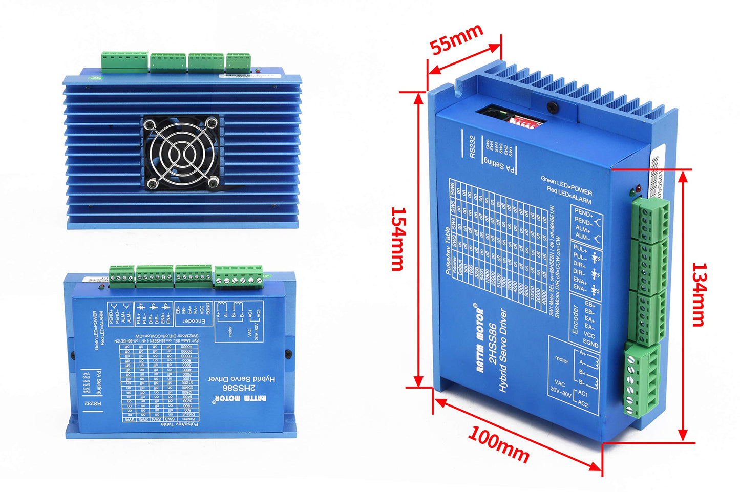 RATTMMOTOR 12N.m Closed Loop Servo Motor Nema34 CNC Kit with 70V DC Power Supply,12Nm 1700oz-in 86x86x156mm 6A+2HSS86 Hybrid 2-Phase Stepper Motor Servo Driver for CNC Router Engraving Milling Machine