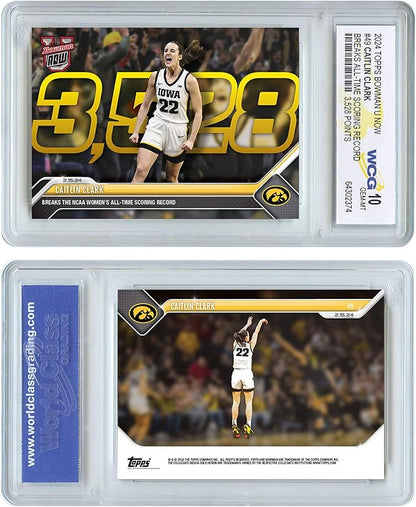 WCG 2024 Topps Bowman Iowa Caitlin Clark Card #49 Breaks All-Time NCAAW Scoring Record - Graded GEM Mint 10