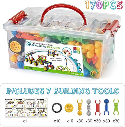 170 Pcs Building Toys for Kids Ages 4-8 with Toy Box Storage Idea Guide Building Blocks STEM Toys for 3 4 5 6 7 8 9 Year Old Creative Kids Activity Christmas Birthday Gifts for Boys Girls