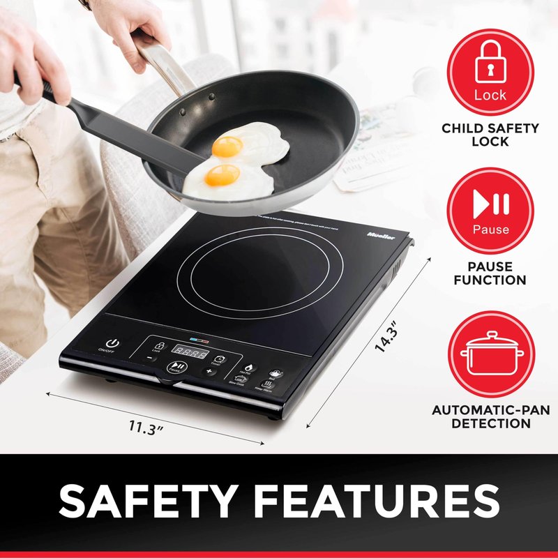 Mueller RapidTherm Portable Induction Cooktop,1800W Single Burner Hot Plate with 8 Power Levels, 8 Temperature Settings, 4 Presets, 4-Hour Timer, Auto Shut-Off & Child Lock for RV, Dorm, Small Kitchen