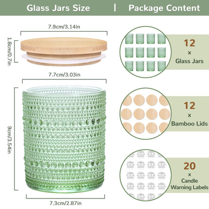 DARJEN 12 Pack Green Candle Jars for Making Candles- 8 OZ Empty Glass Candle Making Jars with Bamboo Lids and Labels, Candle Containers Candle Making Jars for DIY Gifts