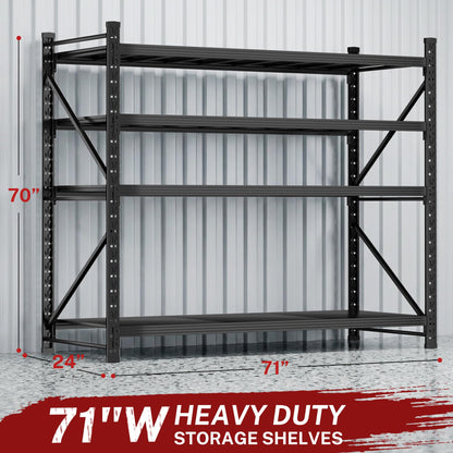71”W Garage Shelving Units,5000LBS Storage Shelves,Garage Shelving Heavy Duty Metal Adjustable Shelves,Metal Shelving Rack,4Tier Large Tall Industrial Shelving for Shopping,Office (71" W*24" D*70" H)