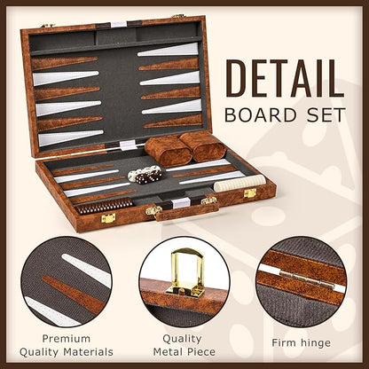 ropoda Backgammon Board Game Set (15 Inches) for Adults and KidsClassic Board Strategy GamePortable and Travel Backgammon Set with Premium Leather CaseBest Strategy &amp Tip Guide