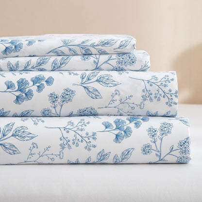 HighBuy 3 Piece Bed Sheets Set Twin XL Sheets White - Extra Soft Blue Floral Sheet Deep Pocket 16" - Luxury Soft Twin XL Sheet & Pillowcase Set - Twin XL Size Bed Cooling