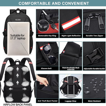 HILUSEN Extra Large Backpack for Men 50L, Insulated Cooler Lunch Box Backpack, Water Resistant 17inch Travel Laptop Work Bookbag with USB Charging Port,Black