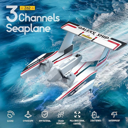 DEERC RC Plane for Water Land &amp Air Amphibious Tri-Phibian Aircraft 3CH Remote Control Plane W/ 2 Batteries 2.4GHz RTF Airplane Glider for Boy Girl
