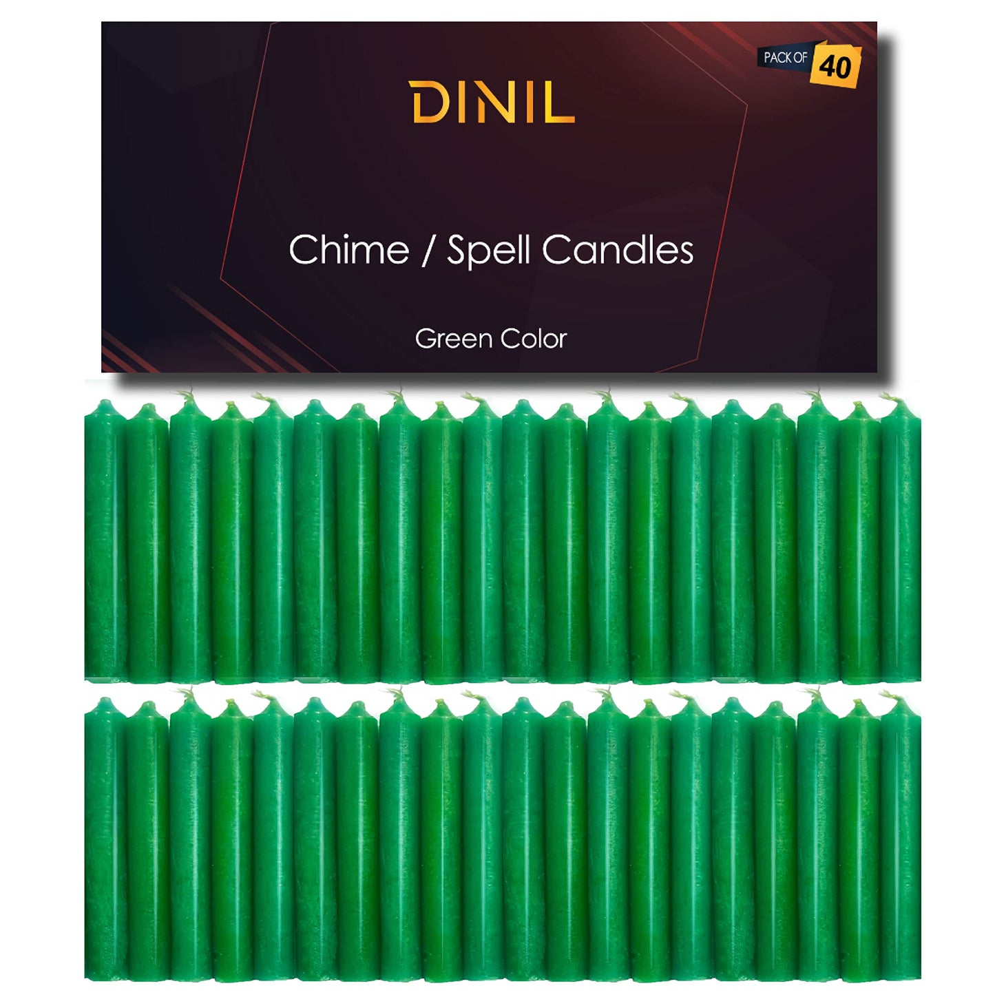 Dinil Spell & Chime Candles (40 Green Mini Taper Candles) 4" x 1/2" Premium for Rituals, Birthdays, Altar, Chime