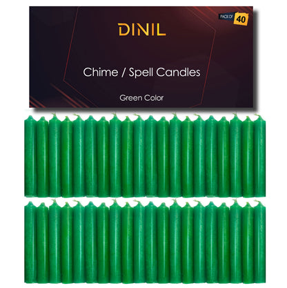 Dinil Spell & Chime Candles (40 Green Mini Taper Candles) 4" x 1/2" Premium for Rituals, Birthdays, Altar, Chime