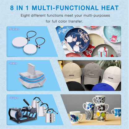 HORGELU Upgraded 8 in 1 Heat Press Machine 15x15 Inch Heat Transfer Machine 360-Degree Swing Away Multifunction Digital Sublimation Combo Heat Press for T Shirt Mug Hat Plate for Commercial Home 110V