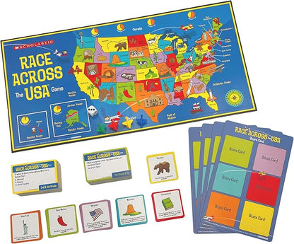 University Games Scholastic Race Across the USA Board Game  Geography Learning Game for Kids and Families for 2 to 4 Players Ages 8 and Up