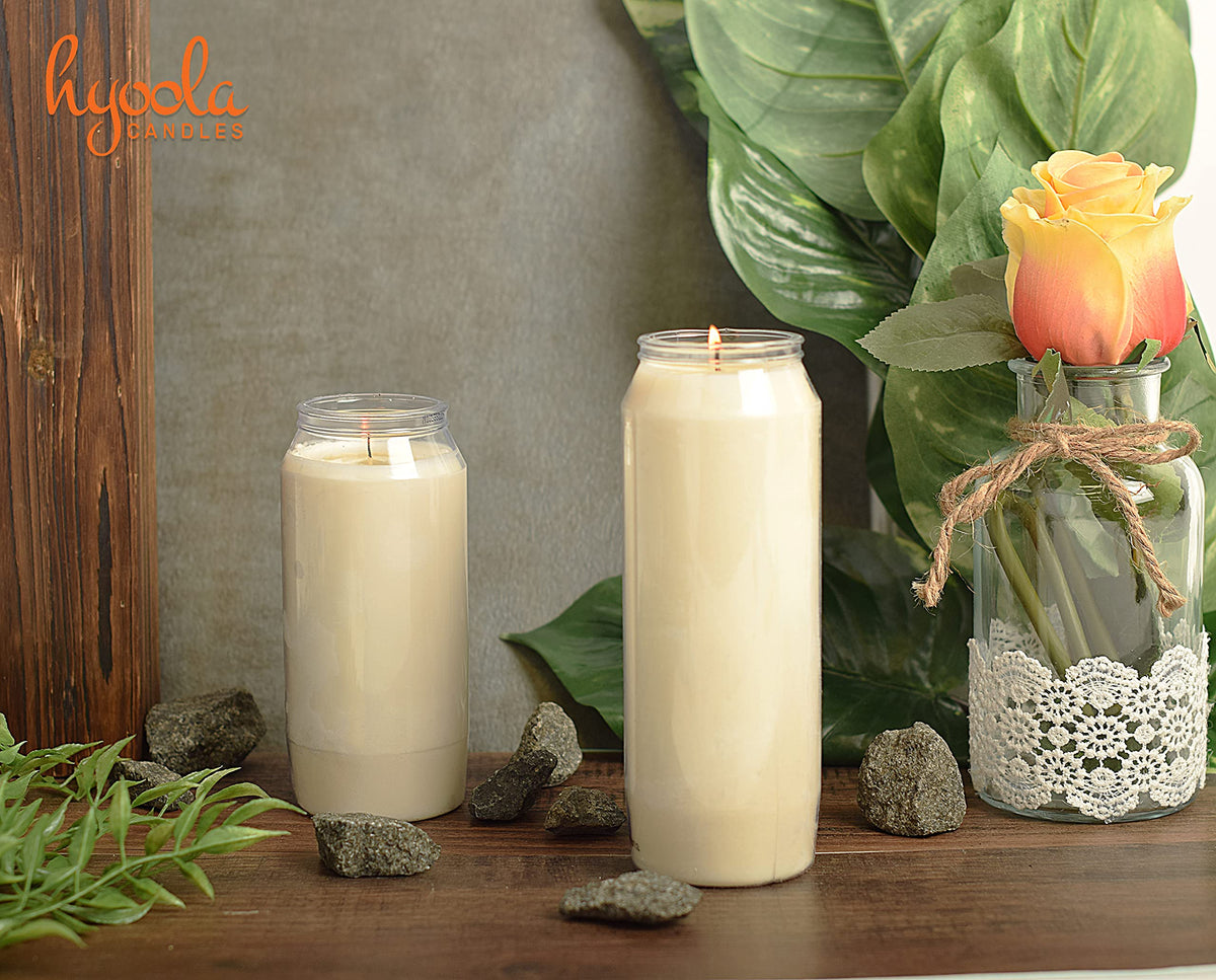 Hyoola 7 Day White Prayer Candles, 3 Pack - 6" Tall Pillar Candles for Religious, Memorial, Party Decor, Vigil and Emergency Use - Vegetable Oil Wax in Plastic Jar Container