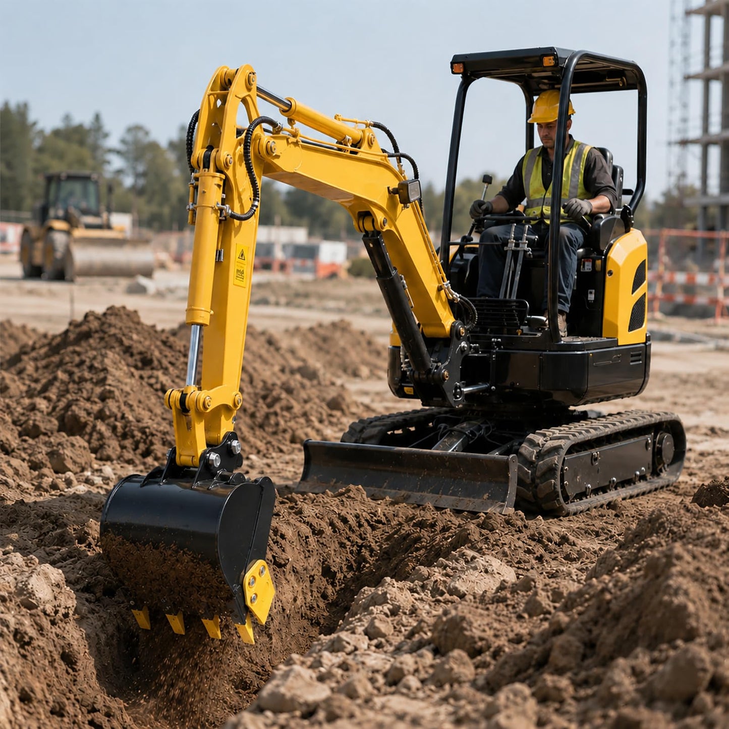 300mm Mini Excavator Bucket, 11.81in Excavator Attachments,300mm Narrow Digging Buckets with Metal Teeth Hole Diameter 0.98in, Center Wheelbase 3.54in, Metal Trenching Digger (300mm Black Yellow)