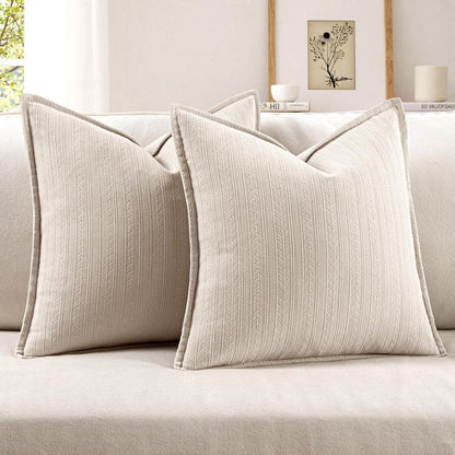 MIULEE 20x20 Inch Beige Decorative Couch Pillow Covers Set of 2 Chenille Throw Pillow Covers Farmhouse Cushion Cases with Elegant Design for Home Decor Sofa Bedroom Living Room