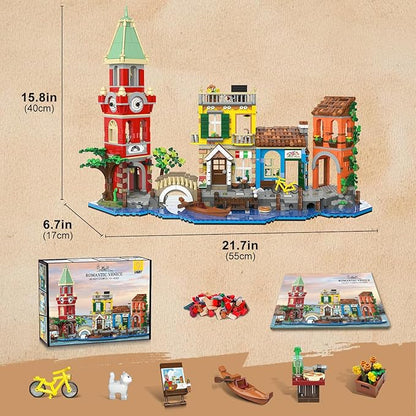 Venice Main Street Building Set for Adults 2155 PCS City House Building Block Kit with Light Flower Shop Pizzeria Christmas Home Decor Architecture Model Gift for Women Men Teen Girl 10+