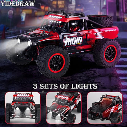 RC Cars 1:14 Remote Control Car 50 KMH Fast RC Truck for Kids Adults Boys 2.4 GHz All Terrains 4WD RC Dune Buggy Off-Road RC Monster Truck Short Course Car with 2 Batteries (Red)