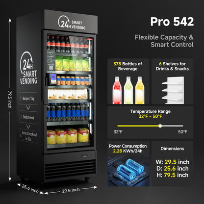 HAHA Vending Vending Machine Combo,Smart Refrigerated Vending Machine with Touch Card Reader US542(Black, Pro)