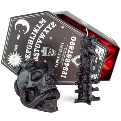 Kobi & Knight Black Skull Candle Set - Goth Candle with Snake and Spine in Coffin Gift Box - Gothic Candles for Spooky Halloween Decorations - Creepy Candles for Goth Decor