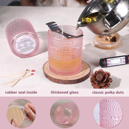 DARJEN 12 Pack Pink Candle Jars for Making Candles- 8 OZ Empty Glass Candle Making Jars with Bamboo Lids and Labels, Candle Containers Candle Making Jars for DIY Gifts