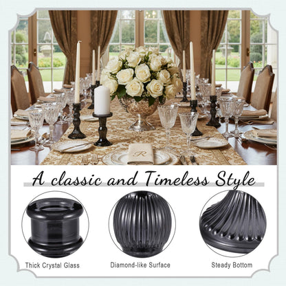 Mumufy 30 Pcs Glass Crystal Taper Candle Holders Clear Glass Candlestick Holder Fit 0.8 Inch Candles Crystal Decorative Candle Stand Centerpiece Table Wedding Dining Party (Black)