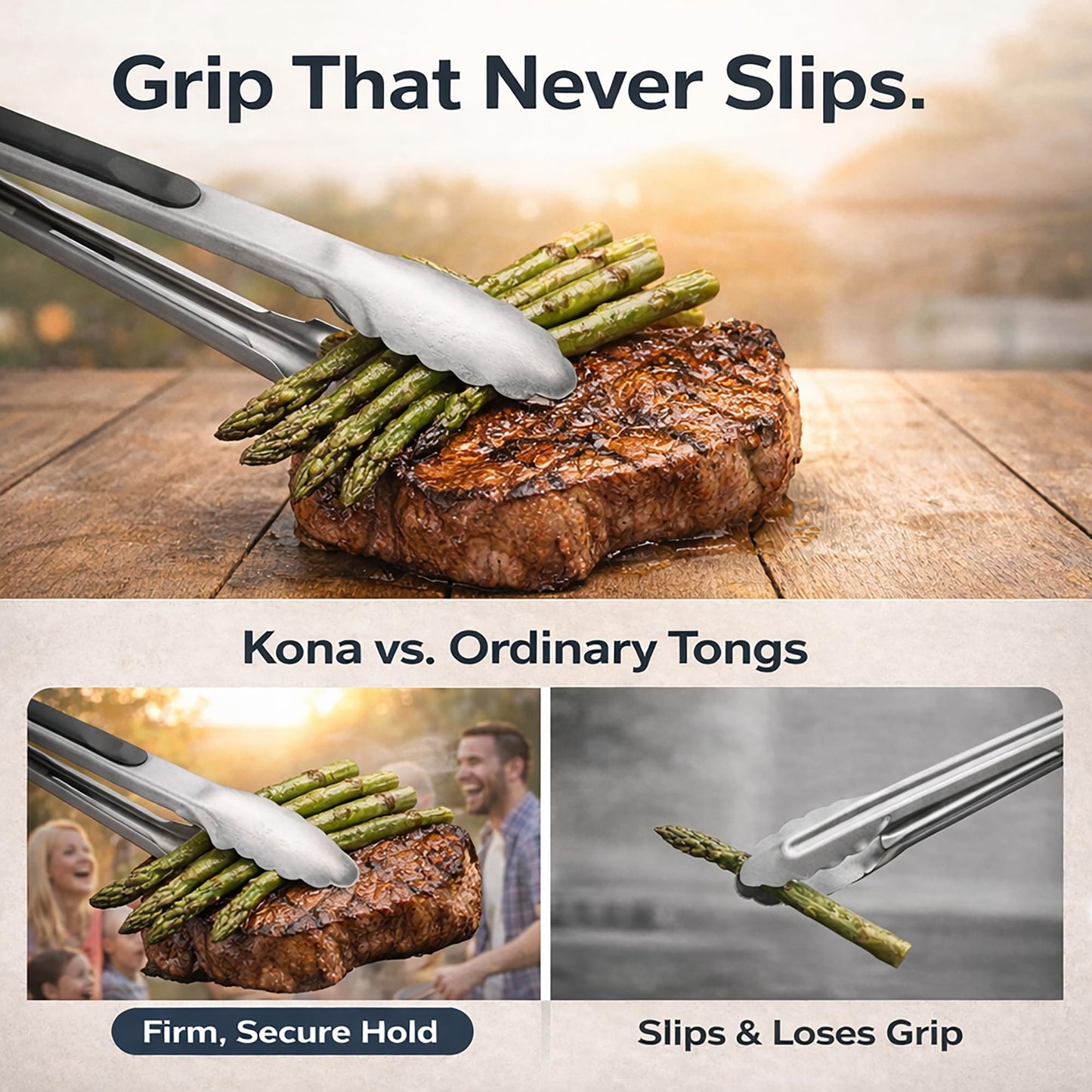 Kona Premium Stainless-Steel Locking Grill Tongs 17 inch, Sturdy, Heavy Duty Tongs - Great for Cooking, Grilling, and Barbecue (BBQ) [Set of 2]