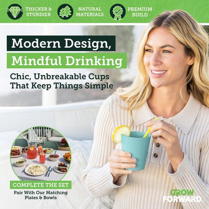 Grow Forward Premium Wheat Straw Cups - 13 & 20 oz Unbreakable BPA Free Hard Plastic Cups – Reusable Lightweight Plastic Drinking Glasses for Kitchen, Outdoor, Water, Camping, RV - Seascape