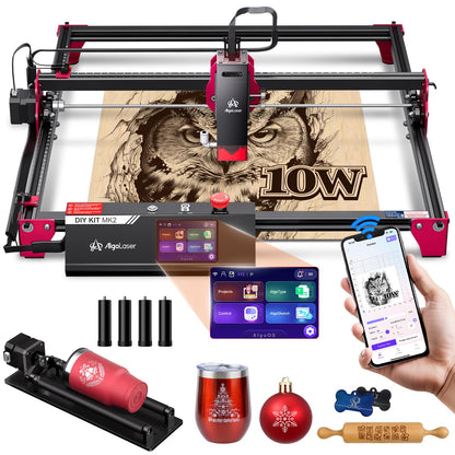 Algolaser 10W Laser Engraver Machine - Laser Engraver/Cutter with Rotary Roller & Laser Engraver Riser - Laser Engraving Machine with 3.5" Smart Touchscreen & AlgoOS,Laser Engraver for Wood & Metal