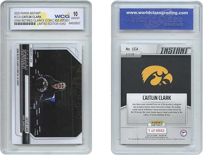 2025 Panini Caitlin Clark Iowa Retires Iconic #22 Jersey Card #CCA - Graded GEM Mint 10