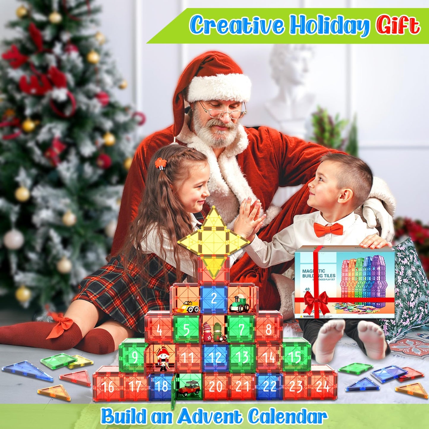 Magnetic Tiles Kids Toys STEM Magnet Toy for Toddler Magnetic Blocks Building Preschool Learning Sensory Montessori Toys for 3+ Year Old Boys and Girls, Safe Creativity Toddler Kids Toy 40PCS