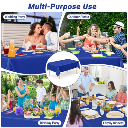 QZYL 2 Pack Picnic Table Cover, 108 x 54 Inches Blue Plastic Tablecloth, Disposable Tablecover Blue Tablecloth for Rectangle Table, Waterproof Party Supplies for Birthday Wedding Gathering
