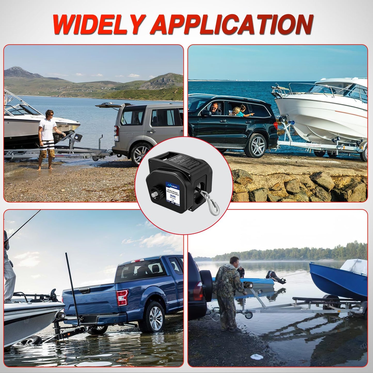 Nilight Boat Trailer Winch 3500 lbs Portable Electric Boat Winches 12 V DC Marine Winch with Remote Control and Hand Crank Power-in Freewheel Operation Waterproof Reversible Winch for Boat Trailer