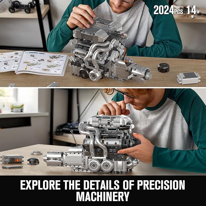 Mould King 10201 W16 Engine Model Kit - Build Your Own Cars 4-Speed Transmission Engine that Works - DIY STEM Project for 14+ Teens Hobby Building Blocks Kit for Adults(2024 Pcs)