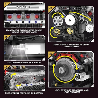 V8 Engine Building Set Mini Model Kit That Runs Technic with APP Control Motor &amp Light Collectible Engineering for Adults Boys 14+
