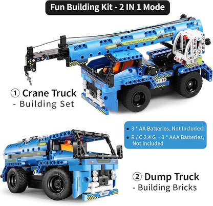 STEM RC Truck Building Toys 2-in-1 Technic Vehicle Building Kits for Boys Age 8-12 Construction Erector Set Crane Truck Build Model for Boys Girls Age 6 7 8 9 10 11 12 13 14+