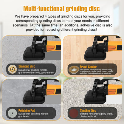 4-Head Concrete Grinder Machine with Handle & Auxiliary Wheels，3800W Floor Grinder For Concrete with 6-Speed Control & Dust Collection Cover, Floor Grinder for Grinding Concrete Deck Marble Granite
