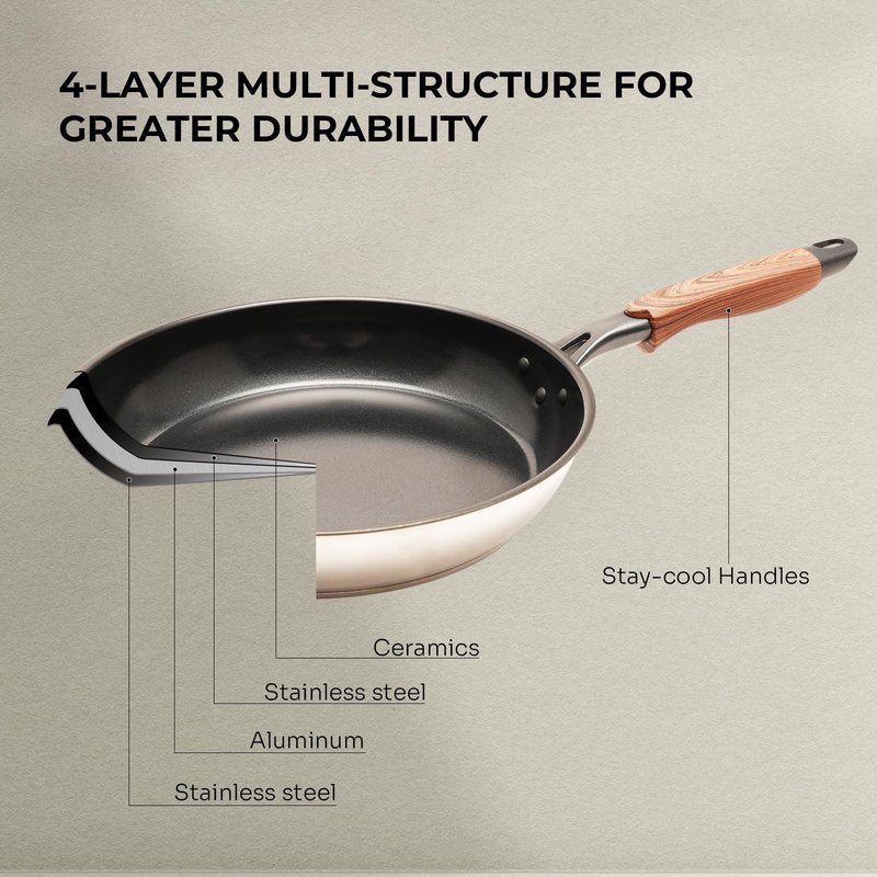 ZHANG XIAO QUAN SINCE 1628 Die-Cast Aluminum Nonstick Frying Pan 10 Inches with Non-Toxic Coating, Skillet with Bakelite Wood Grain Handle, Even Heating Cookware, PFOA/PFOS Free, Black