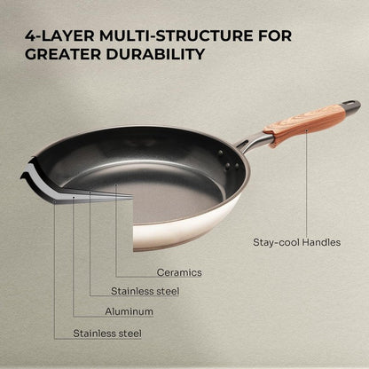 ZHANG XIAO QUAN SINCE 1628 Die-Cast Aluminum Nonstick Frying Pan 10 Inches with Non-Toxic Coating, Skillet with Bakelite Wood Grain Handle, Even Heating Cookware, PFOA/PFOS Free, Black
