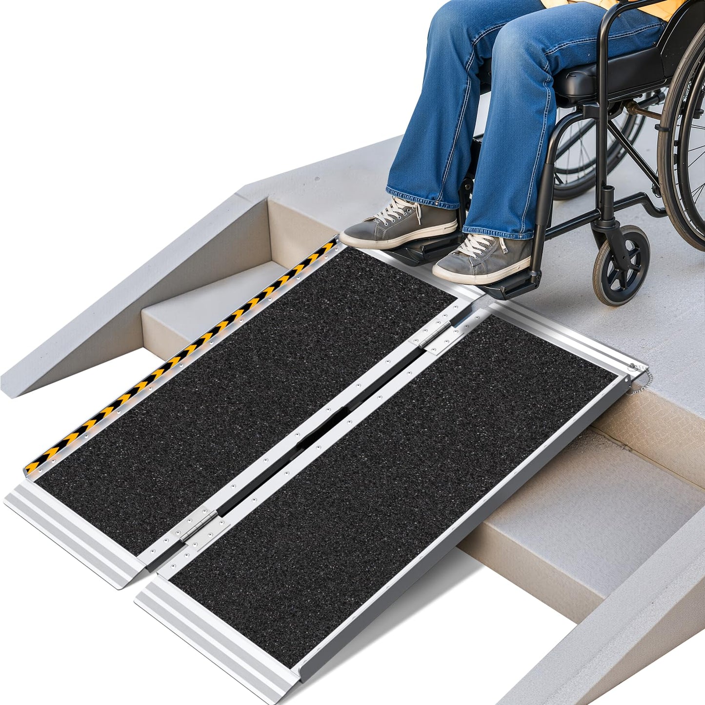 KOLOTOOL Wheelchair Ramp 4ft, Non-Skid Aluminum Portable Ramps for Wheelchairs for Home Steps, 800 LBS Capacity Wheel Chair Handicap Ramp for Entry, Doorway, Homes, Stairs 48" Lx 29.2" Wx2H