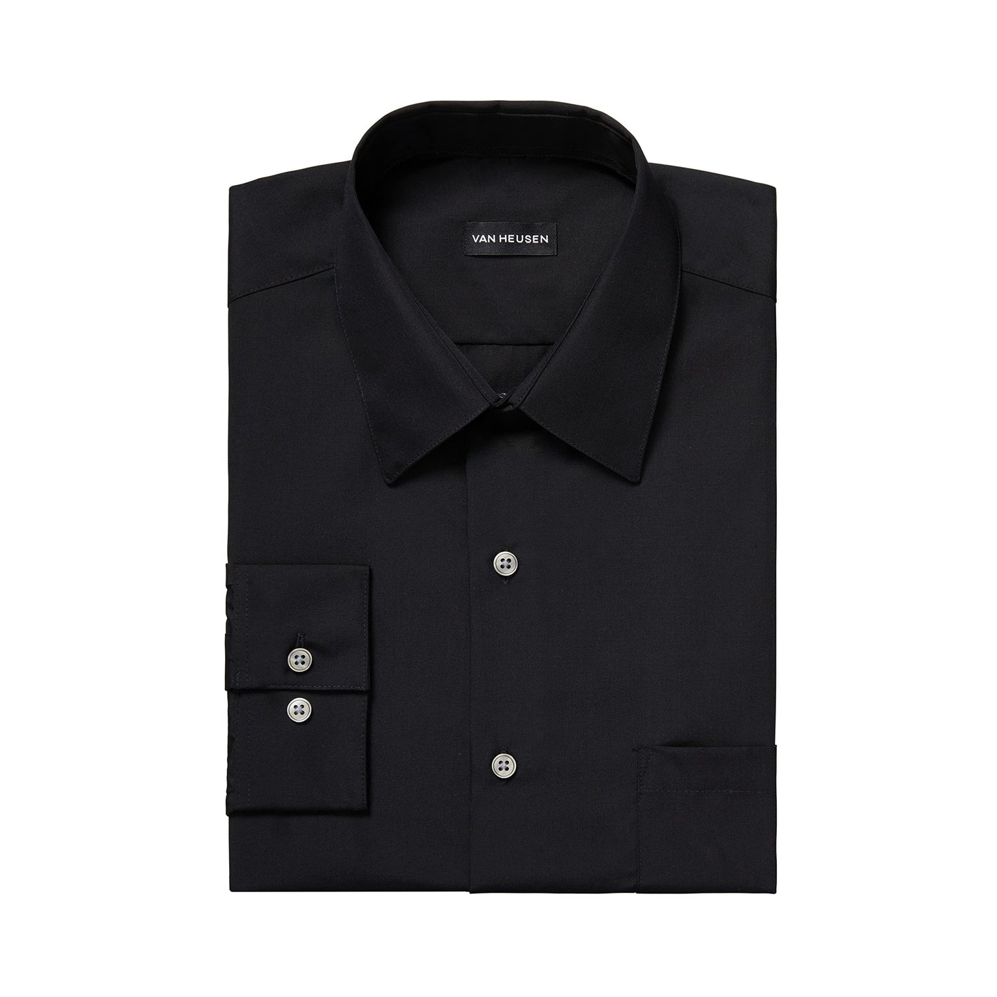 Van Heusen Men's Dress Shirt Regular Fit Poplin Solid, Black, 14" Neck 32"-33" Sleeve