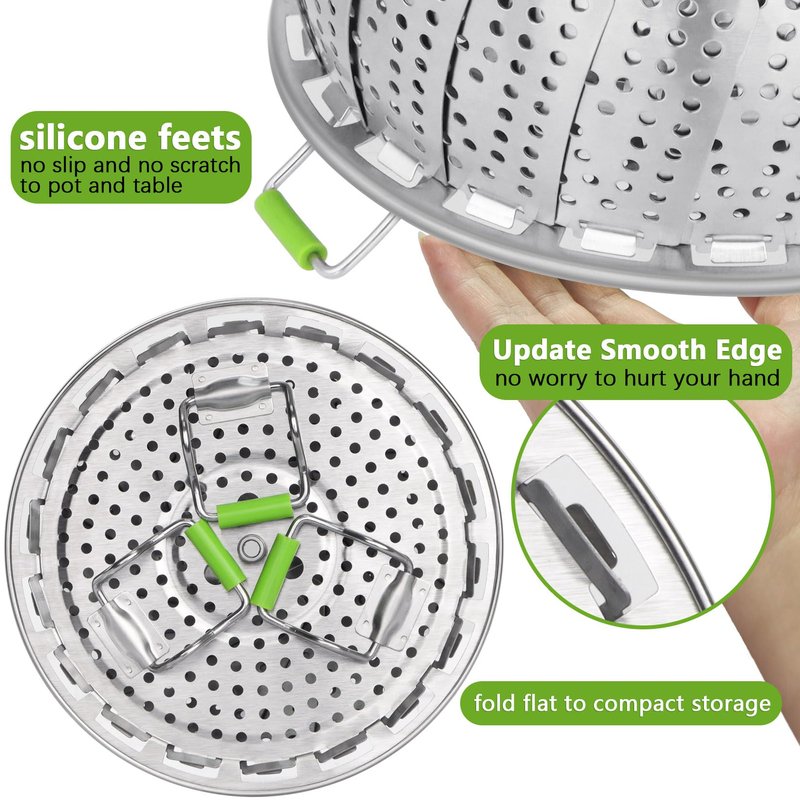 VOGARB Vegetable Steamer Basket for Pot, 2 Layer Separable-Collapsible-Expandable Smooth Edge Stainless Steel for Kitchen and Outdoor Cooking Food