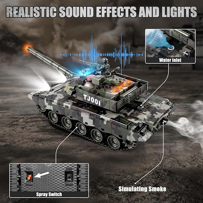 1/24 RC Battle Tank Set Remote Control Chinese Type 99 and Russian T90 Army Toy That Shoots for Kids and Adults 2.4G RC Vehicle Model Tank 6+ Year Old with Sound Smoke and Lights