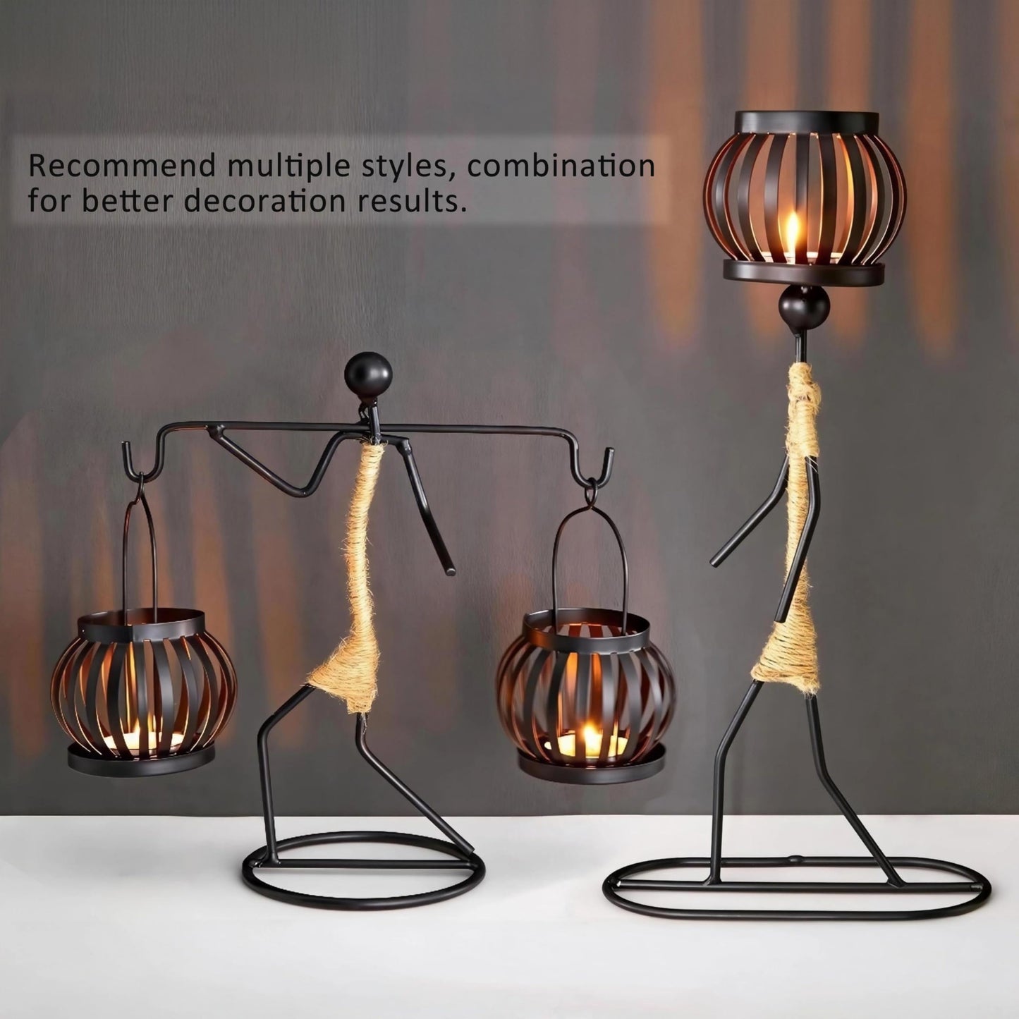 Candle Holder Decor for Centerpieces, Tea Light Candle Holder for Home, Bar, Restaurant, Hotel Dinning Table Decor, Handmade Iron Craft (Style D)
