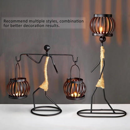 Candle Holder Decor for Centerpieces, Tea Light Candle Holder for Home, Bar, Restaurant, Hotel Dinning Table Decor, Handmade Iron Craft (Style D)
