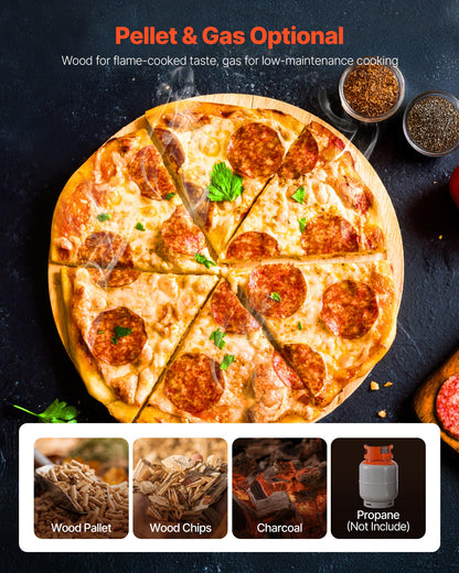 VEVOR Dual Fuel Outdoor Pizza Oven, 12" Auto-Rotating Propane & Wood Pellet Pizza Ovens, Multi-Fuel Pizza Maker with Electric Rotation System & Thermometer, for Outside Patio Camping & Backyard