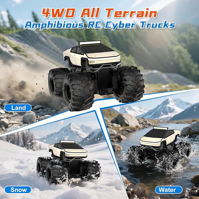 Remote Control Car for Boys 1:18 Monster Trucks Toys Amphibious RC Cars 2.4 GHz Waterproof RC Trucks 4WD All Terrain Off-Road Pickup Kids Toys for 6-12 Year Old Boys Girls Christmas Birthday Gifts