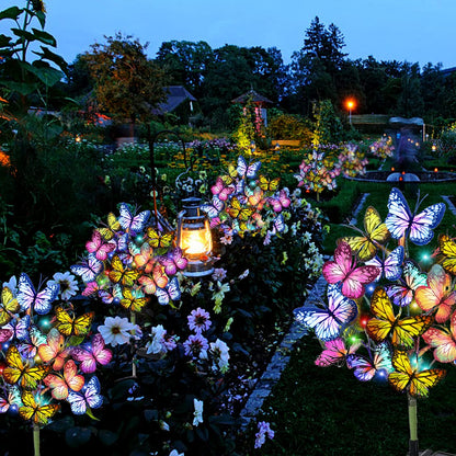 Adecorty Solar Garden Lights Outdoor Waterproof Decorative Solar Lights Outdoor 2 Pack with 44 LED 34 Butterfly Flower Garden Decor Yard Patio Lawn, Gifts for Mother's Day Mom Women