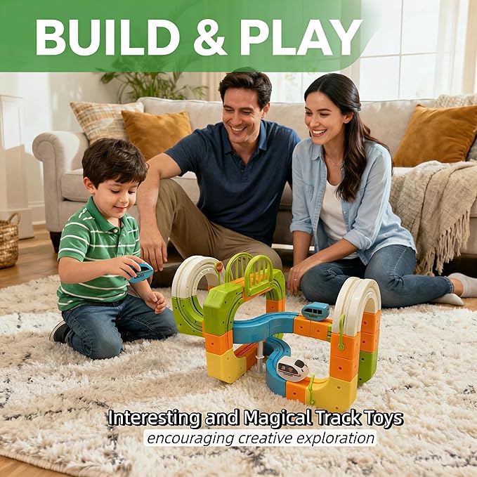 Electric Train Set for Kids Ages 3-8 - 145 Pcs STEM Building Toys with Flexible 3D Tracks - Birthday Gift for Boys Girls