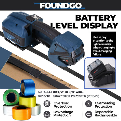 FoundGo Electric Strapping Machine with LCD Screen&PET Banding Strapping Kit for Heavy Duty Tough Pallet Packaging